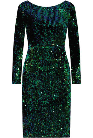 Green Sequin Detail Open Back Bodycon Dress