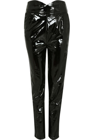Black Scallop Shiny High Rise Vinyl Pant