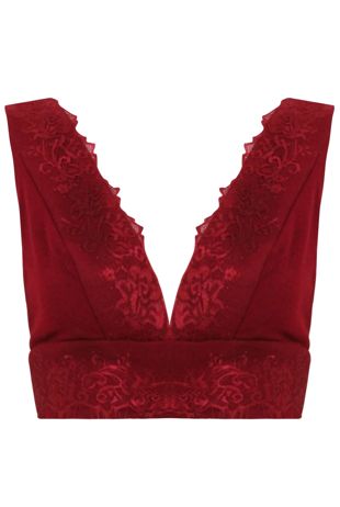 Wine Lace Trim Low Back Bralet
