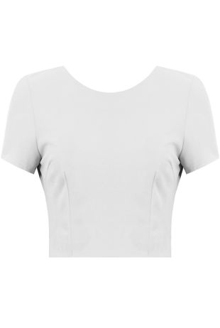 White Backless Short Sleeve Crop Top