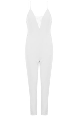 White Lace Insert Strappy Jumpsuit