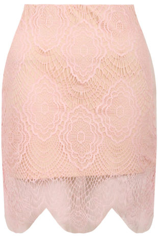 Contrast Lace Side Zip Up Skirt in ROSE