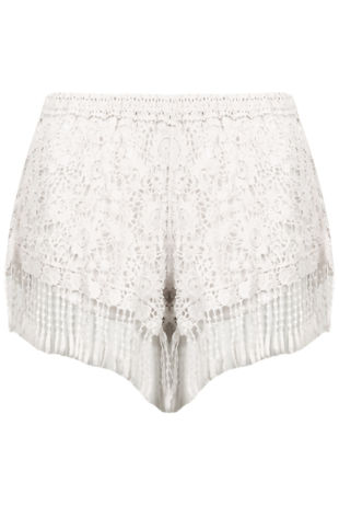 White Crochet Fringe Lined Shorts