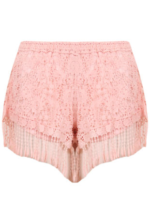 Pink Crochet Fringe Lined Shorts