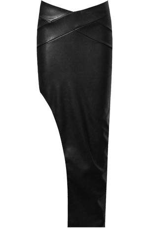 Black PVC Cross Textured Side Slit Zip Up Maxi Skirts 