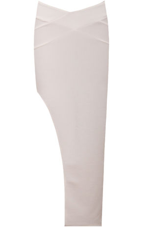 White Cross Textured Side Slit Zip Up Midi Skirts