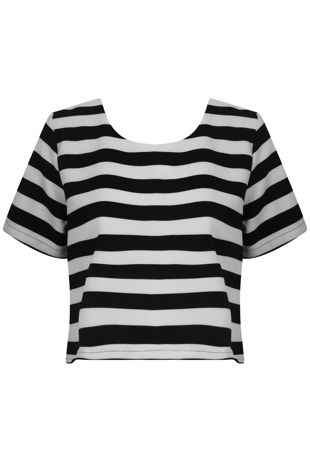 Black Cream Stripe Crop Top