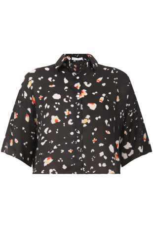 Black Leopard Print Cropped Shirt