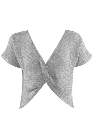Silver Metallic Twist Front Knit Top
