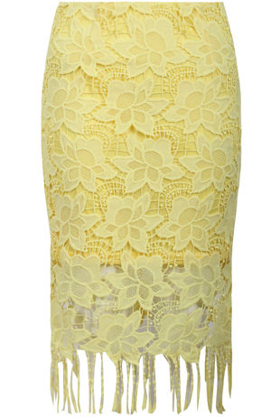 Yellow Floral Lace Tasseled Midi Skirt