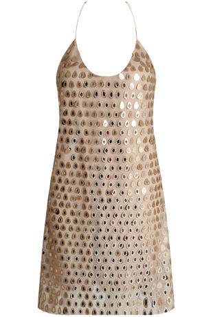 Beige Sequin Open Back Lined Shift Dress