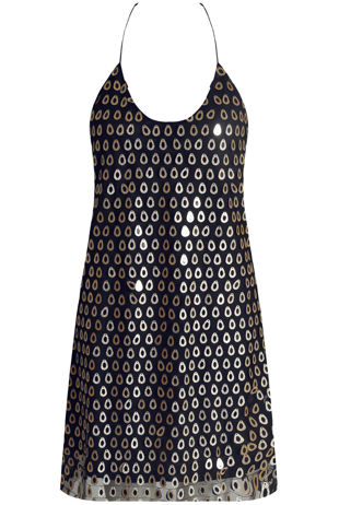 Navy Sequin Open Back Lined Shift Dress