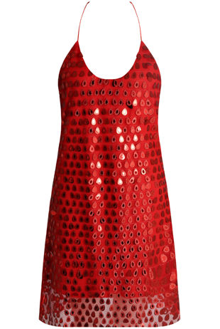 Red Sequin Open Back Lined Shift Dress