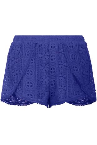 Royal Blue Crochet Lined Flared Shorts