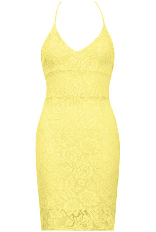 Yellow Floral Lace Criss Cross Back Bodycon Dress