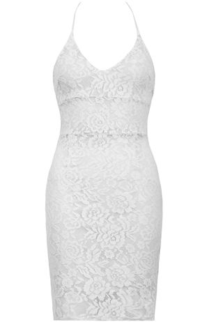 White Floral Lace Criss Cross Back Bodycon Dress