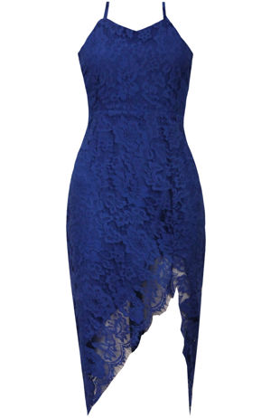 Royal Floral Lace Criss Cross Back Side Slit Dress