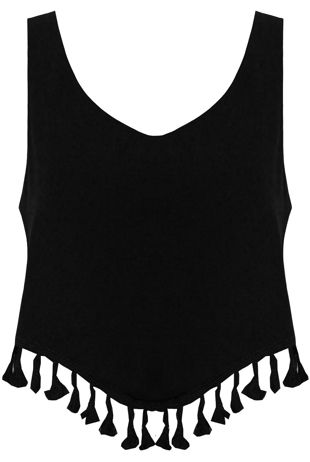 Black Block Colour Tasseled Tops