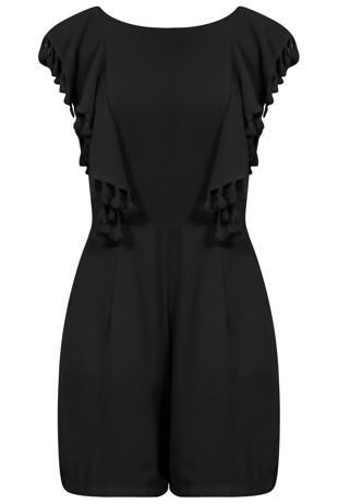 Black Low Back Tassel Trim Playsuit 