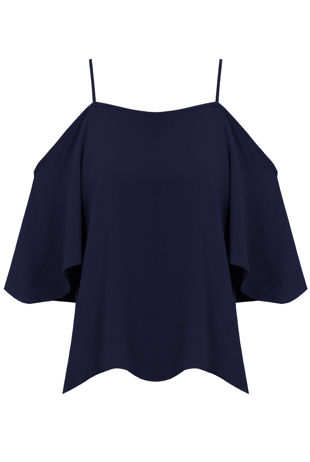 Navy Off The Shoulder Chiffon Tops