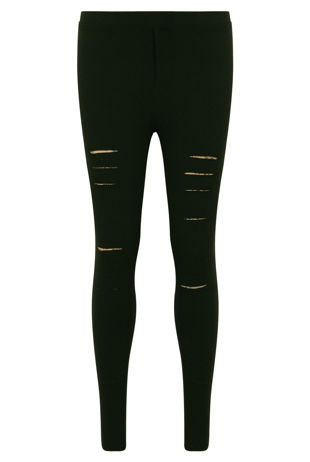 Ripped Detail Jeggings in Khaki