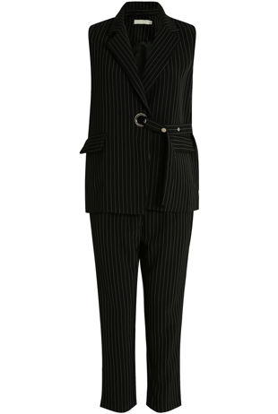 Black Striped O Ring Belted Waistcoat