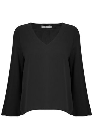Black V Neck Long Sleeves Tops