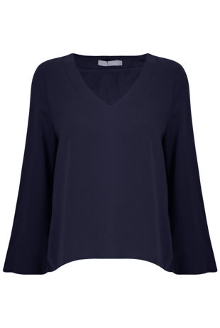 Navy V Neck Long Sleeves Tops