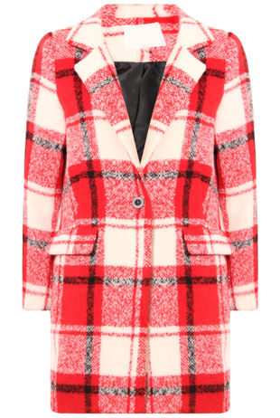 Red and Cream Tartan Wool Overcoat