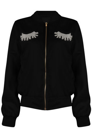 Black Eye Lash Embellished Bomber Jacket