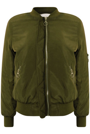 Khaki Padded Shiny Bomber Jacket