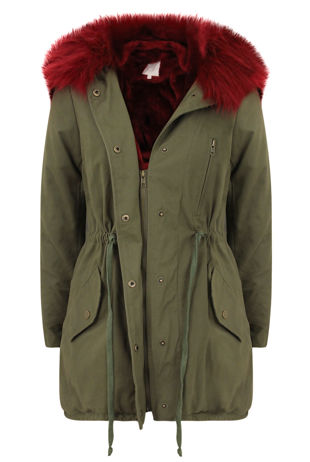 Khaki with Wine Fur Line Jacket