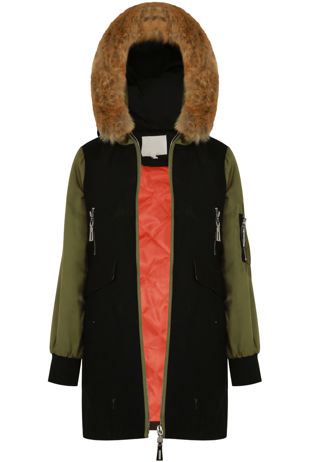 Black Two Tone Fur Hood Jacket