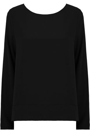 Black Side Split Long Sleeve Tops