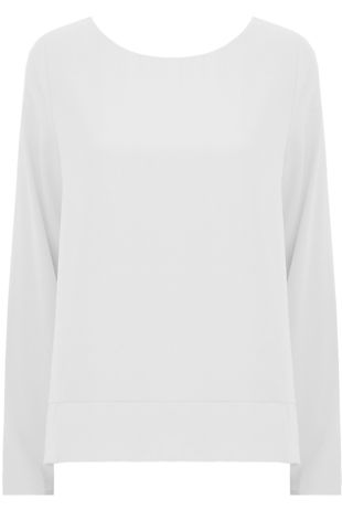 White Side Split Long Sleeve Tops