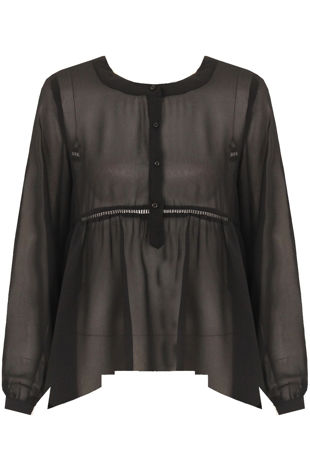 Black Button Up Smock Blouse