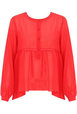 Red Button Up Smock Blouse