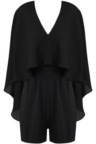 Black Dual Chiffon Layered Playsuit 
