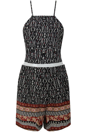 Black Tribal Print Back Tie Up Top & Shorts Set