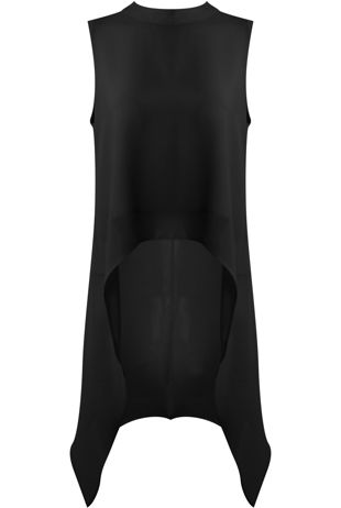 Black Chiffon Layered High Low Top
