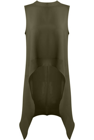 Khaki Chiffon Layered High Low Top
