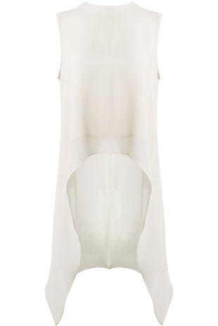 White Chiffon Layered High Low Top