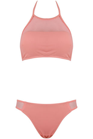 Pink Mesh Insert Bikini Set