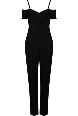 Black Cross Front Bardot Jumpsuit