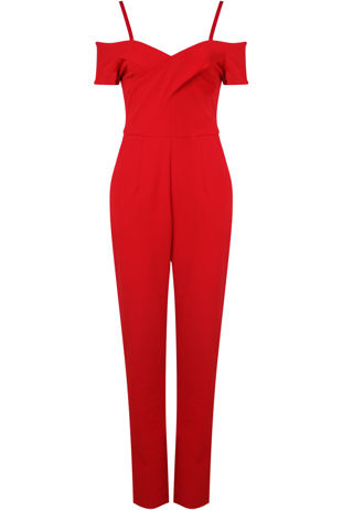 Red Cross Front Bardot Jumpsuit