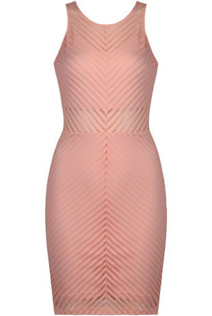 Pink Cross Stripe Textured Bodycon Dress