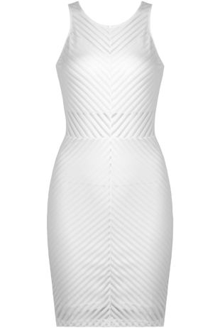 White Cross Stripe Textured Bodycon Dress