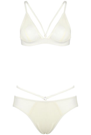White Mesh Panel Strap Detail Lingerie Set 