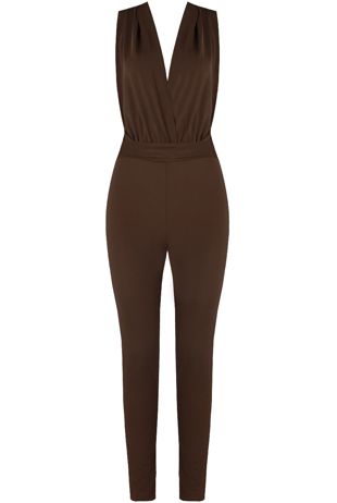 Brown Cross Over Back Tie Up Jumpsuit
