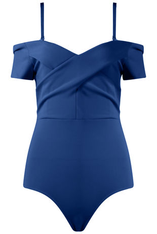 Royal Blue Cross Front Bardot Bodysuit